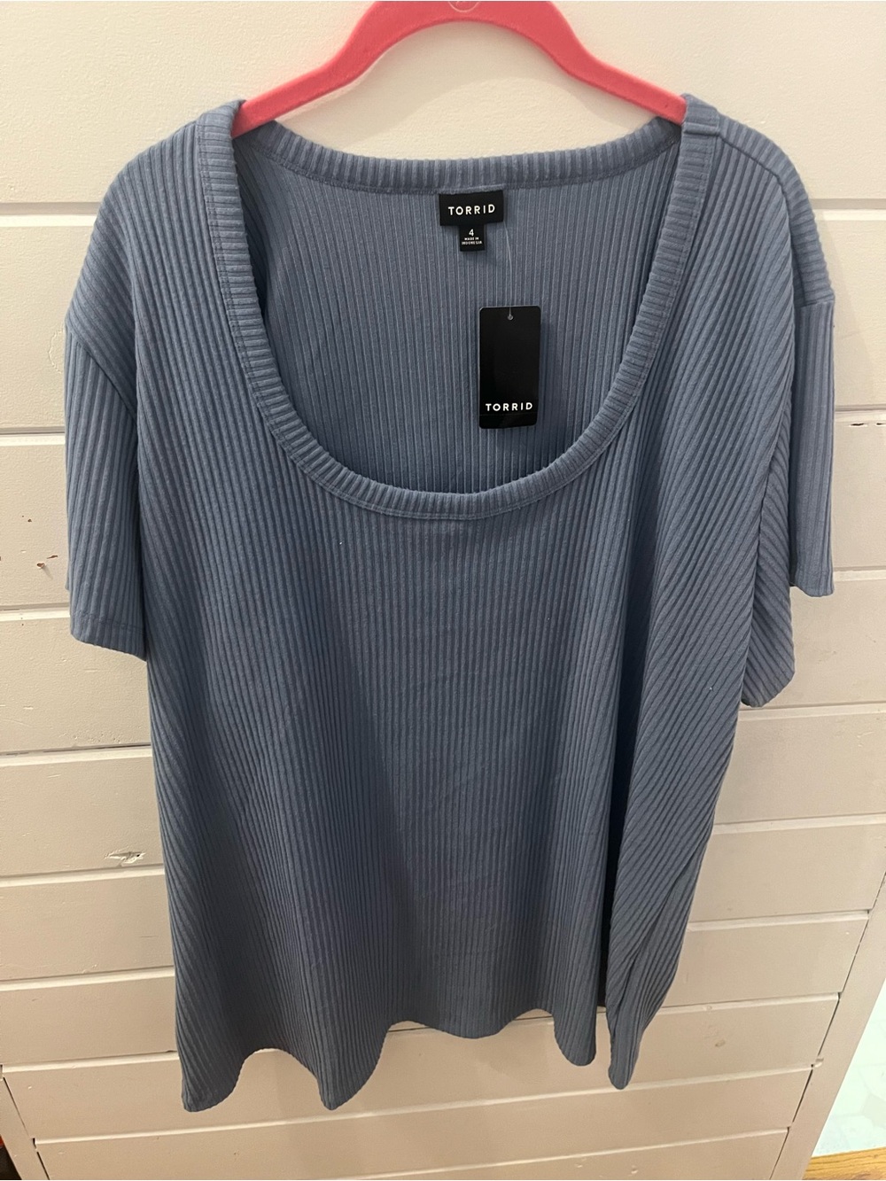 Torrid Hacci Rib Speckle Scoop Neck Tee Blue Size 4XL NWT